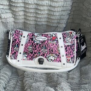 NWT Ed Hardy pink cheetah print shoulder bag with crossbody strap